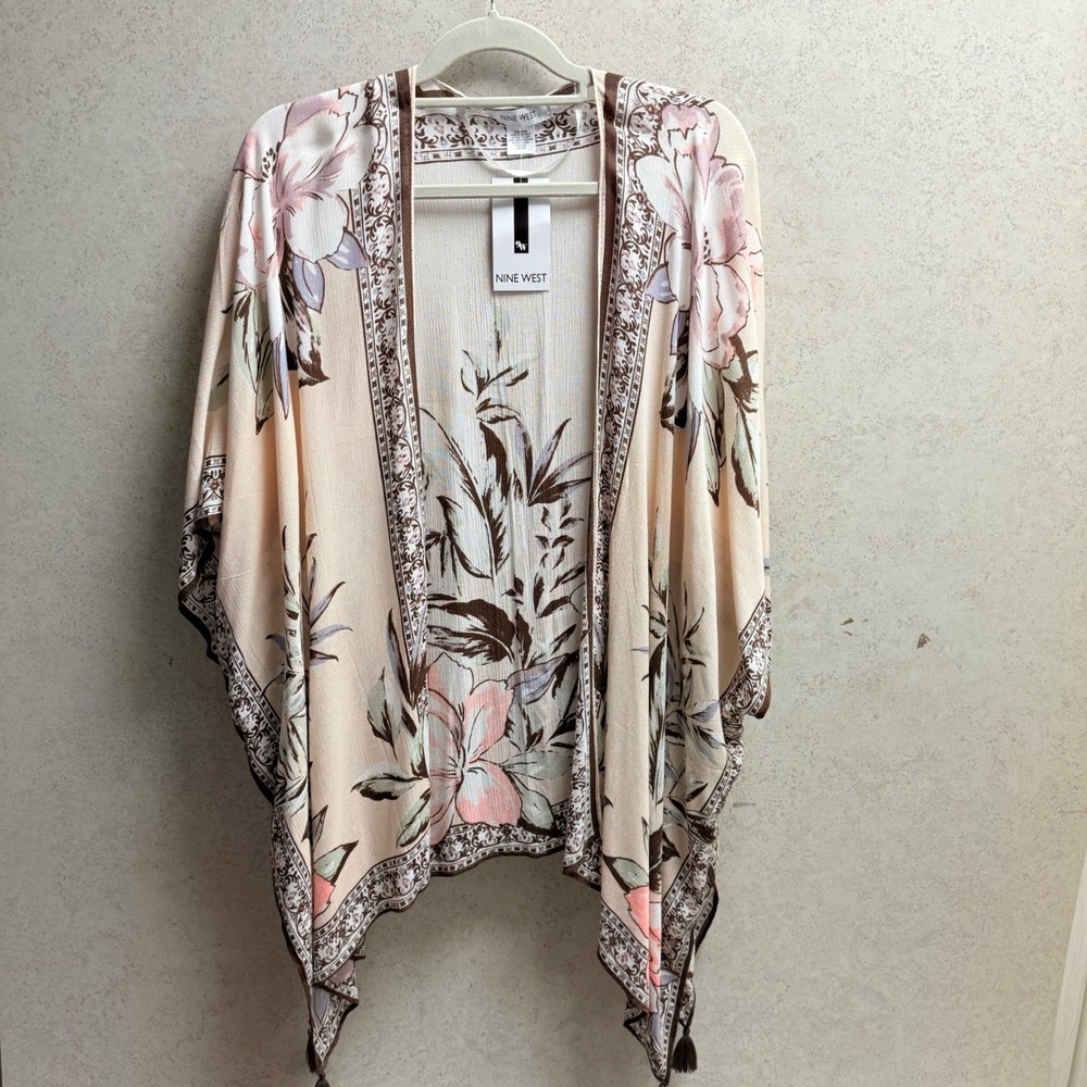 Nine‎ West O/S NWT Womens Duster Floral Open Front Cover Up Lightweight Kimono